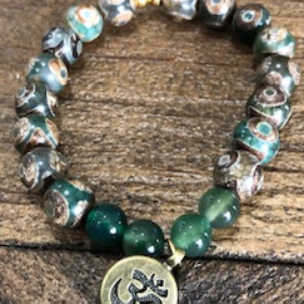DZI Bead Bracelet with Om Charm